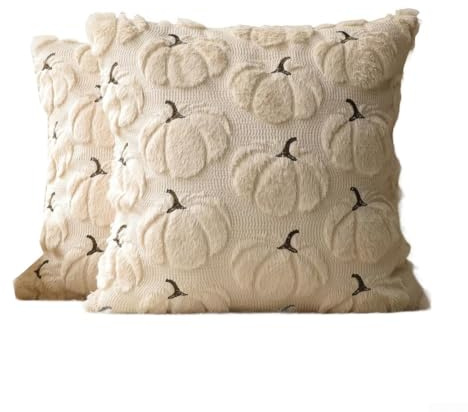 UrbanHui Lot de 2 housses de coussin motif citrouille d'automne pour canapé, sofa, décoration de Thanksgiving (beige) 45 x 45 cm