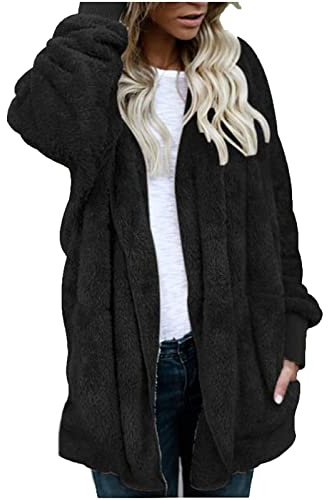 TOFOTL gefüttert Felpa con Zip Donna Maxi Maglione Scollo a V Felpa Oversize Abiti Sexy per La da Donna Cashmere Natalizie Giacca in Pile Pullover Maglia Ciclismo Manica Lunga 19-Nero XL