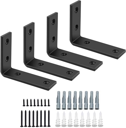 Sayayo Staffe per Mensole Pesanti Nero Staffe a L 4 Pezzi, 5mm Spessore Staffa Mensola da Parete Staffa Angolari Supporti Mensola Reggi Mensola da Muro, Carico 50KG, 100 x 75 MM | Mensola angolare per carichi pesanti, montaggio a parete, supporto per mensole da cucina, mensole decorative, mobili in legno