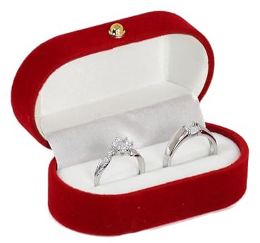 Hudiepan Écrin à Bague à Double Fente, Boîte De Bague en Velours À sous De Luxe, Porte Alliance Mariage en Velours Ovale, pour Mariage, Fiançailles, Cadeau, (Rouge), 7,3 x 4,0 x 3,0 cm