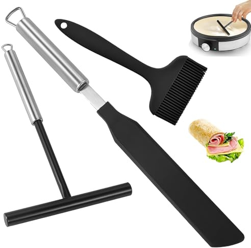 Bangbobi 3 espátulas para Tortitas + espátula Larga + Cepillo Negro: Utensilios de repostería para Tortitas, Crepes y panqueques, Aptos para el lavavajillas