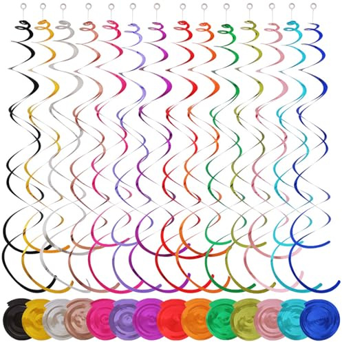 48 Pzs Serpentinas Espiral para Fiestas Decoraciones Coloridas de Papel para Cumpleaños, Bodas y Navidad Creativas y Reutilizables para un Ambiente Festivo Brillante