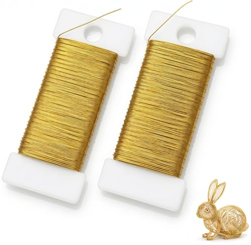 FAYAHAR 2 Rollos Alambre Manualidades, 0,3 mm x 50 m Alambre Fino, Antideslustre, Flexible y Resistente, para Joyeria DIY Hacer Joyas, Manualidades (Dorado)