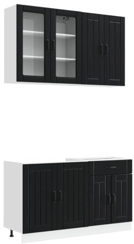 Owoxanthellate Lucca - Set di 4 mobili da cucina moderni da incasso, in legno, con mobiletto inferiore, in vetro, per piccole cucine