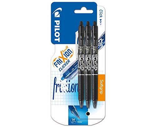 PILOT Clicker Retractable Erasable Rollerball, 0.7mm Tip- Black, Pack of 3, Medium