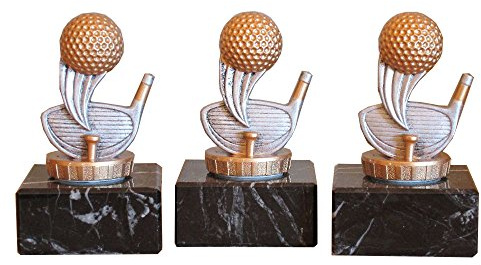 3er-Serie Golf/Minigolf-Pokale (R) auf Marmorsockel mit Wunschgravur