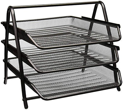 Zuvo Mesh Desk Organiser 3 Tier Letter Tray - Black Metal File Organiser for Office - Stackable Paper Tray for Document Storage - A4 Desktop Desk Tidy Accessories