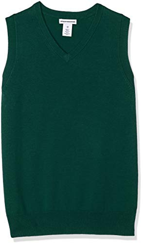 Amazon Essentials Boys' Uniform Cotton V-Neck Sweater Vest, Green, X-Small