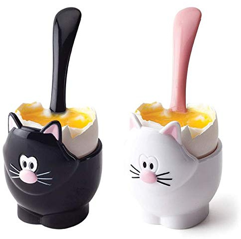 Joie 067742-670151 Coquetier en plastique ABS pour chat avec cuillère Noir ou blanc 90 g Couleurs assorties