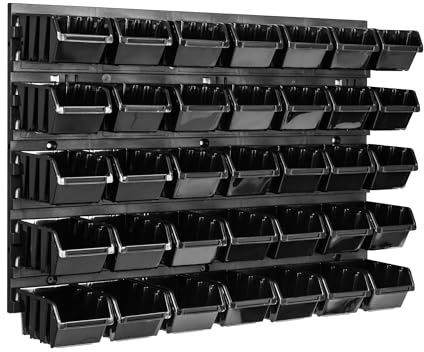 Lagersystem vägghylla 576 x 390 mm, 35 st. Box, stapelbara lådor, sorteringshylla, visningslådor, extra starka väggplattor, utbyggbar hylla, verkstadshylla förvaringshylla verkstadshylla, vägghylla