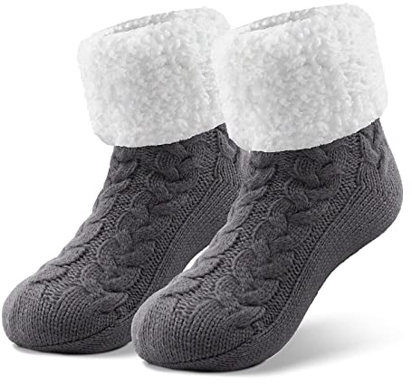 SIMIYA Kuschelsocken Damen, flauschige Haussocken anti Rutsch Stoppersocken Wintersocken Weihnachtssocken, mit ABS Sohle und warme Hüttensocken, geschenk freundin hüttensocken sohle,1 Paar(Grau)