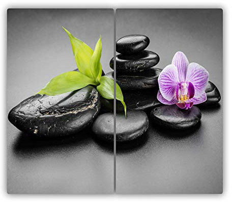 Planche à Découper en Verre Trempé 2x30x52 cm Pieds Antidérapants Symétrique Avec Impression Bords Polis Modernité Résistant à la Chaleur Contact Alimentaire Décoration - Pierres Zen