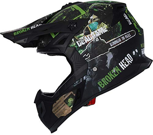 Broken Head Resolution - Motorrad-Helm Für MX, Motocross, Sumo und Quad - Matt-schwarz & Grün - Größe M (57-58 cm)
