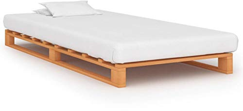 Tidyard Base Letto Pallet a Doghe in Legno Massello di Pino 100x200 cm,Rete Letto con Doghe in Legno,Telaio Letto Giroletto Singolo in Pallet di Legno Massello di Pino,Letto Singolo,Letto in Legno
