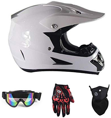 XBSLJ Casques Motocross Casque de Moto Casque de Moto SUV Casque + Lunettes + Gants Moto BDownhill Cross Country Mountain Bike Teens Casque Adulte, Blanc, S