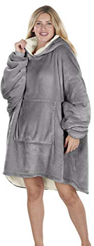 Oversized Hoodie Blanket Women Ultra Plush Fleece with Soft Sherpa Reversible Warm Cosy Comfy Wearable Hooded Giant Sweatshirt Throw for Girls Adults Men Boys Kids Big Pocket (Charcoal Grey)