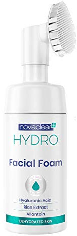 Novaclear Hydro Facial Foam – Hydrating Face Wash with Hyaluronic Acid, Rice Extract & Allantoin – Silicone Brush for Deep Cleansing, Exfoliation & Microcirculation – For Dry & Dehydrated Skin 100 ML