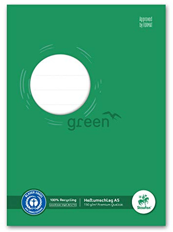 Style Heftumschlag - mit Beschriftungsfeld, 10 Stück, DIN A5, Grün | 100% Recyclingpapier, zertifiziert mit dem Blauen Engel, Schützt Schulhefte zuverlässig vor Schmutz, 150 g/m²