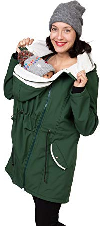 Viva la Mama – 4in1 Tragejacke PINA für Schwangerschaft & Babytragen (vorn & hinten) – Umstandsjacke Softshell Allwetter – waldgrün - M