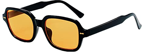 YOJUED Vintage Rechteck Ovale Sonnenbrille Damen Herren Gelb Gradient Brille Retro Tinted Sunglasses UV 400 Schutz (Schwarz Gelb)