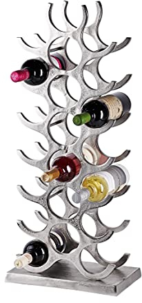 MichaelNoll Weinregal Flaschenregal - Aluminium Silber - Weinständer, Regal Modern aus Metall - Flaschenhalter/Flaschenständer stehend für Flaschen Sekt, Wein und Champagner - 72 cm XL
