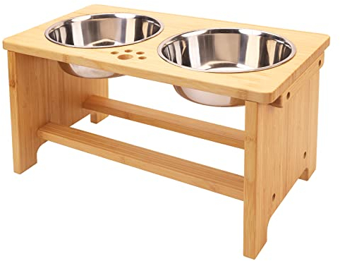 Raised Dog Bowls for Large Dogs, Large Dog Bowls with Stand, Bamboo Dog Feeding Station with 2 Stainless Steel by Nothing burger