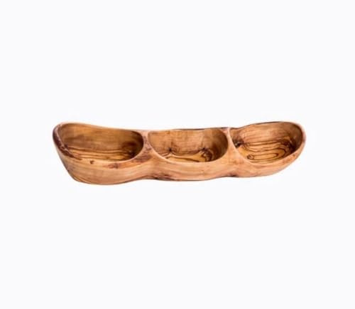 Zerazi | Coupelle rustique trois trous de fruits Bois d’Olivier Environ 35cm Écologique Entièrement Fabriqué À La Main Durable Hygiénique