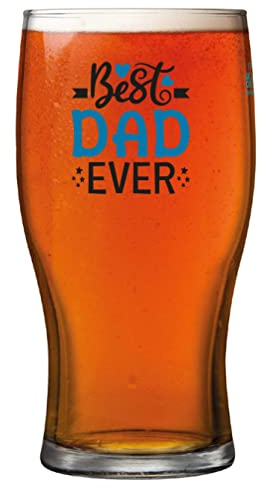 OM SUPPLIES Best Dad Ever Tulip Pint Beer Glass Father’s Day Birthday Christmas Drinking Glass Double Side Print Glass (Design 1)