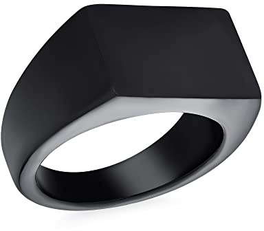 Bling Jewelry Anello Con Sigillo Rettangolare Nero Personalizzato Con Monogramma Per Uomo E Adolescenti In Acciaio Inossidabile Finitura Opaca Lucida Personalizzabile