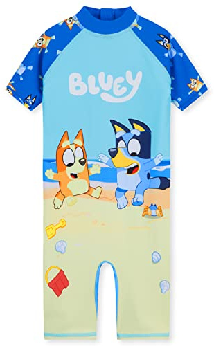 BlueY Maillot de Bain Fille Une Pièce Manches Longues ou Ensemble Rashguard Enfant et Bébé pour Plage Piscine Vacances (2-3 Ans, Bleu)