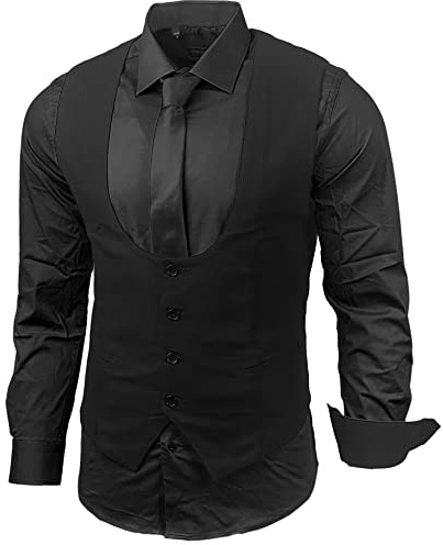Baxboy Herren Hemd Weste Krawatte Set Business Anzugweste Westen Slim Fit Smoking Frack Business Herrenanzug-Set Sakko B-101, Farbe:Schwarz, Größe:XL