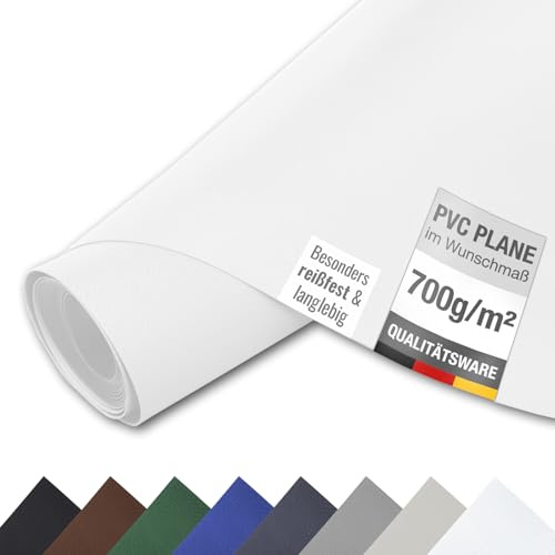 ANKO PLANEN Telo copertura PVC 700 g/m² pesante – impermeabile, antistrappo, resistente UV; telone tipo camion per giardino/industria/piscina/rimorchio (bianco, 2,5 m x 2 m)