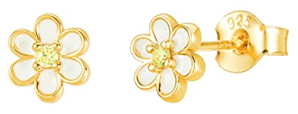 Brandlinger ® Ohrstecker Silber 925. Ohrring Blüte. Schmuck Damen vergoldet mit 18 Karat (Silber und Gold) für Frauen und Mädchen. Größe Ohrstecker Blume 6mm.