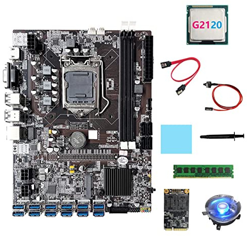 Lodokdre B75 ETH Mining Carte mère 12XUSB+G2120 CPU+DDR3 4GB RAM+128G SSD+ventilateur + câble + câble Switch LGA1155 Carte mère