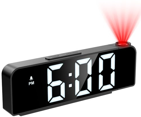 JXTZ Projection Alarm Clock, Alarm Clocks with Projection on Ceiling with 7.9 Large Display, LED Digital Clock with 4 Level Brightness, Snooze, Night Mode, Temperature, Clock for Bedroom Living Room