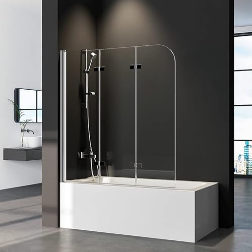 Duschwand für Badewanne 3-teilig Faltbar 120x140cm Badewannenaufsatz, Klappbar Glas Duschabtrennung für Badewanne aus 6mm Sicherheitsglas (ESG) mit Nano Beschichtung