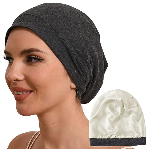 Hat Hut Seidenmütze Schlafmütze aus 100% Maulbeerseide gefüttert, Silk Bonnet, Haube für lockiges Haar, Schlafhaube zum Schlafen, Slouchy Beanie
