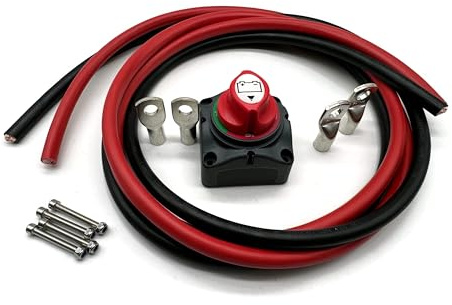eXODA Kabel 50mm2 4X M10 Kabelschuh 2m Kabel Rot Schwarz Trennschalter Set | Einsatzgebiete, Kabellängen 2m, H07VK Standard, M10 Kabelschuhe, Batterietrennschalter, einfache Montage