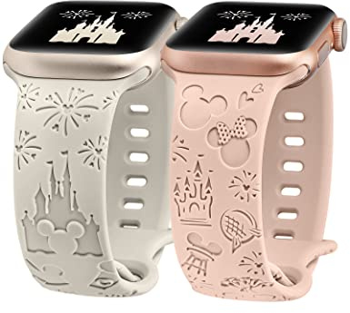 BEEXI 2 Pack Cartoon Engraved Breathable Strap Compatible with Apple Watch | Soft silicone sport breathable strap s fit 42/44/45/46/49mm, straps for iWatch Series 11 10 9 8 7 6 5 4 3, SE and Ultra