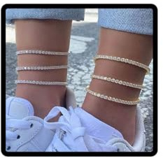 Danshinbow 3PCS Strass Fußkettchen Strand Fuß Schmuck Einstellbare Kristall Knöchel Fuß Schmuck für Frauen und Mädchen (Gold)