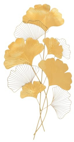 Queeucaer väggdekoration ginkgoblad, väggdekoration ginkgo 3D väggmålning i metallblad väggdekoration väggskulpturer, bakgrund vägg vardagsrum dekoration metall dekorativ bild metallbild, guld