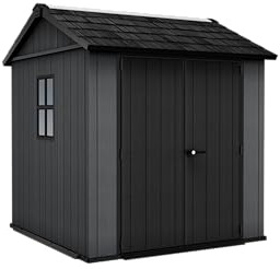 Keter Newton Plus Schuppen 2,1 x 2,3 m | Modulares Außenlager | Evotech Holz Optik Harz | Individuelle Anordnung | Verstellbare Türen & Fenster | 20 mm Dicke Wände | Wetterfest & wartungsfrei
