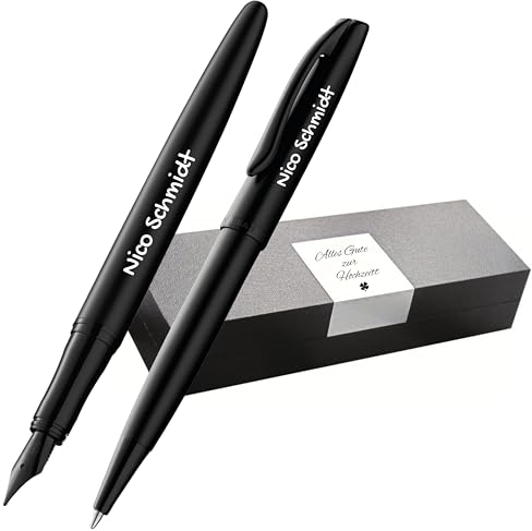 Pelikan Schreibset Jazz® Noble Elegance K/P36 Kugelschreiber und Füllhalter mit Gravur Geschenk - einzigartige Stifte mit Namen - personalisierte Geschenke (Carbon Schwarz)