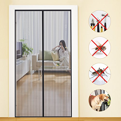 MYCARBON Fliegengitter Balkontür, Stärkere Magnet Insektenschutz Tür 160x210cm, Für Kellertür, Terrassentür, Wohnzimmer, Ohne Bohren, Einfache Montage, Nicht Kürzbar, Schwarz
