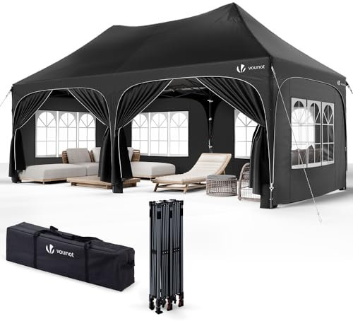 VOUNOT® Tonnelle de Jardin Extérieur 3x6m Barnum Pliant avec 6 Parois Amovibles et 6 Sacs de Sable Tente de Reception Imperméable et Anti-UV pour Camping Festival Mariage Sac de Transport Inclus Noir