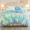 EMME Tie-dye - Set di biancheria da letto in peluche, 200 x 200 cm, in flanella, morbido set di biancheria da letto e 1 federa, 2 x (80 x 80 cm), blu-verde