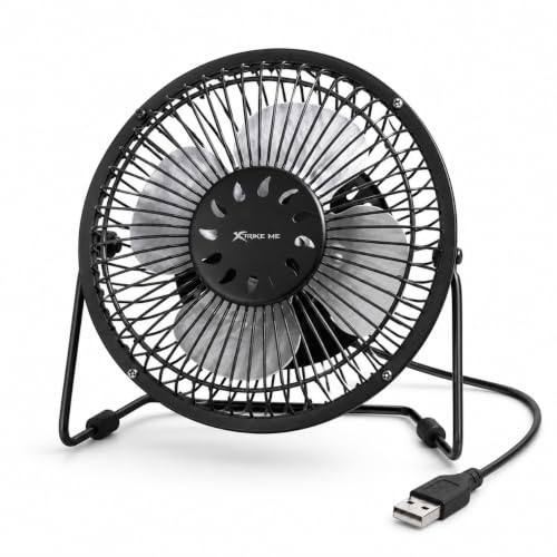 JYC CREATIVE Ventilador personal de metal ventilador de mesa de alta velocidad con 3 aspas de aluminio, 3 velocidades, rejilla de seguridad, inclinación ajustable, (Negro) | 2500 RPM, Flujo de Aire de 63 CFM, Bajo Ruido de 17–22 dBA, Ligero y Plug & Play, Cable de 70 cm