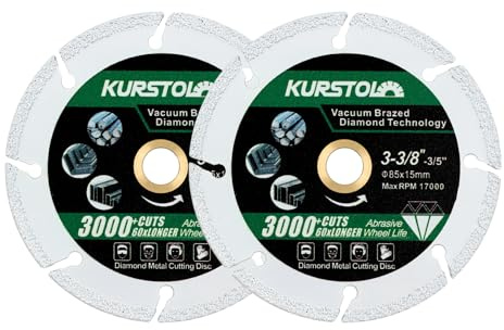 KURSTOL Disco Diamantato per Metalli - 85mm X 2 Diamantato Dischi Taglio per Tubo d'Acciaio, Ferro, Lamiera d'Acciaio Inossidabile, Foro 15mm, 15/10mm Rondella per Mini Sega Circolare
