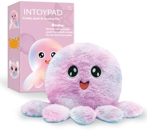 Intoypad Cuscino riscaldante per microonde a forma di polpo – morbido e accogliente cuscino per bambini e donne, cuscino riscaldante al profumo di lavanda per alleviare il dolore, crampi e