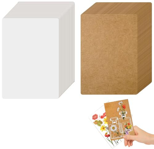 Blanko kort vykort, 100 stycken A6, kraftpapper, 14,3 x 9,3 cm, indexkort, papperskort för att designa för gör-det-själv gratulationskort, inbjudningar, bröllopskort
